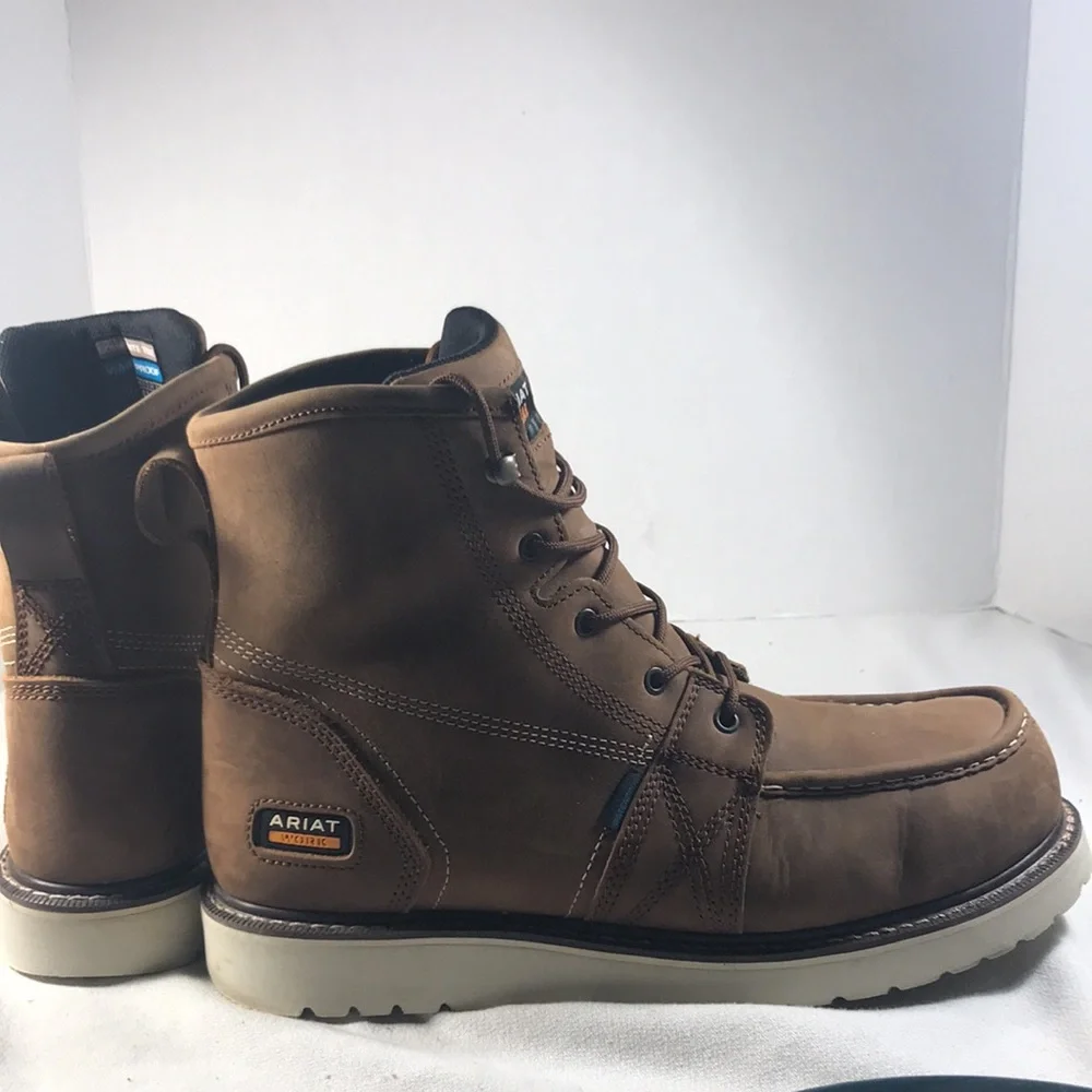 Ariat Men's Brown Rebar Wedge  Moc Toe 6” Waterproof Lace Up Work Boots